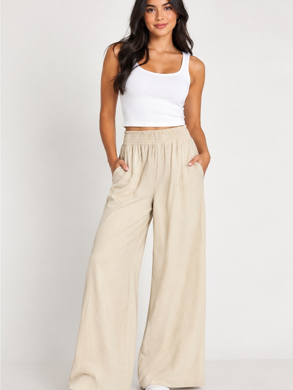 Vuori Villa Wideleg Trouser by Wide Leg Smocked-Waist Pants - Cream XS
